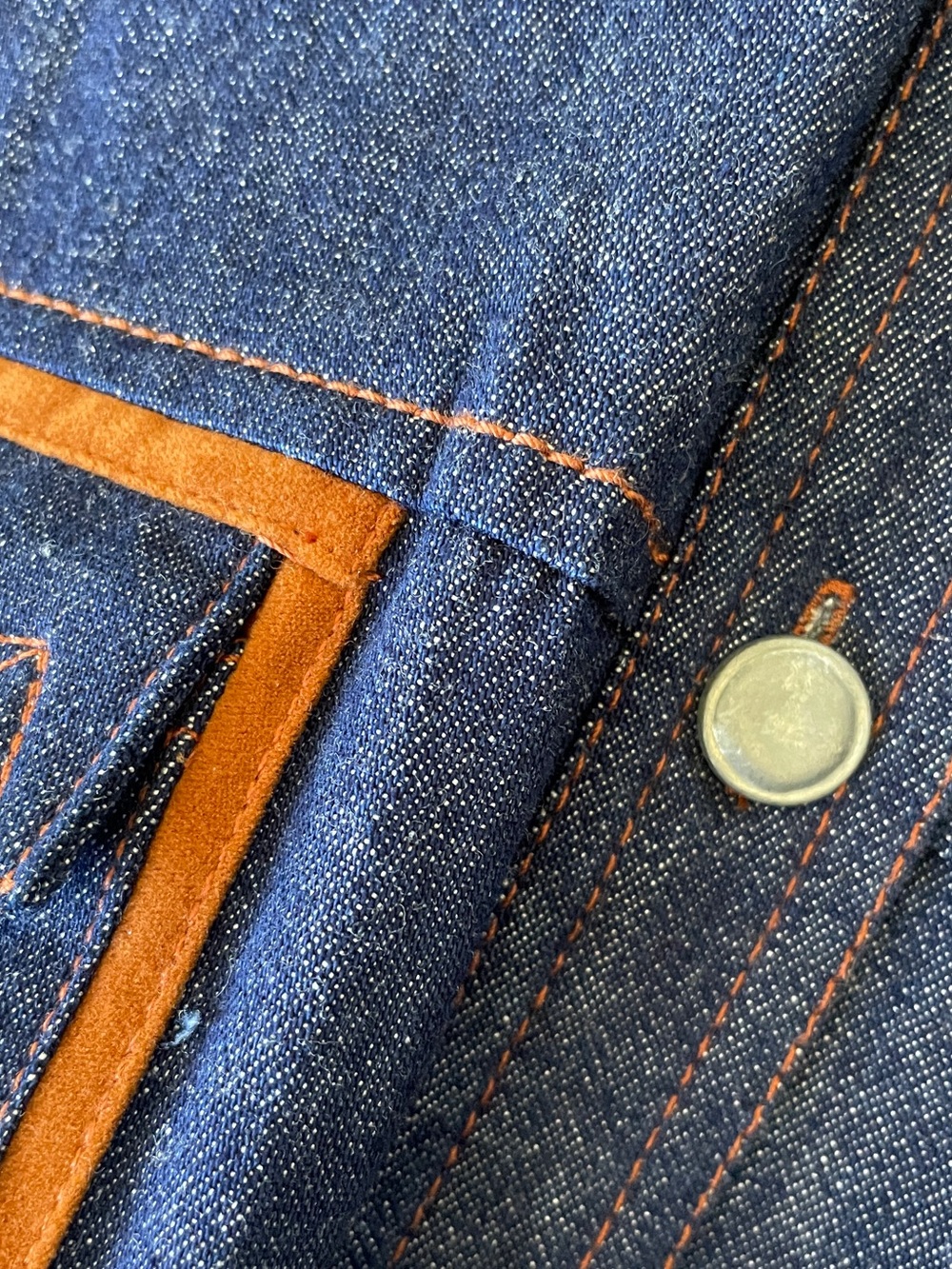 Vintage Chaus Dark Blue Denim Button-Down Shirt with Brown Trim western cowboy - Picture 9 of 11